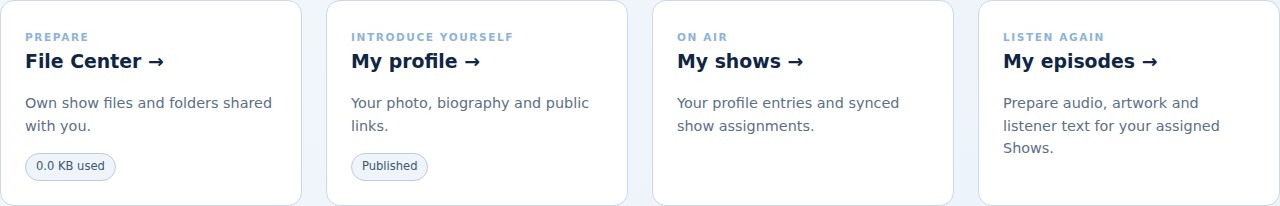 DJ Portal — screenshot of the existing view-only OnAirHost demo