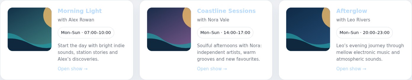 Programme & Presenters — screenshot of the existing view-only OnAirHost demo